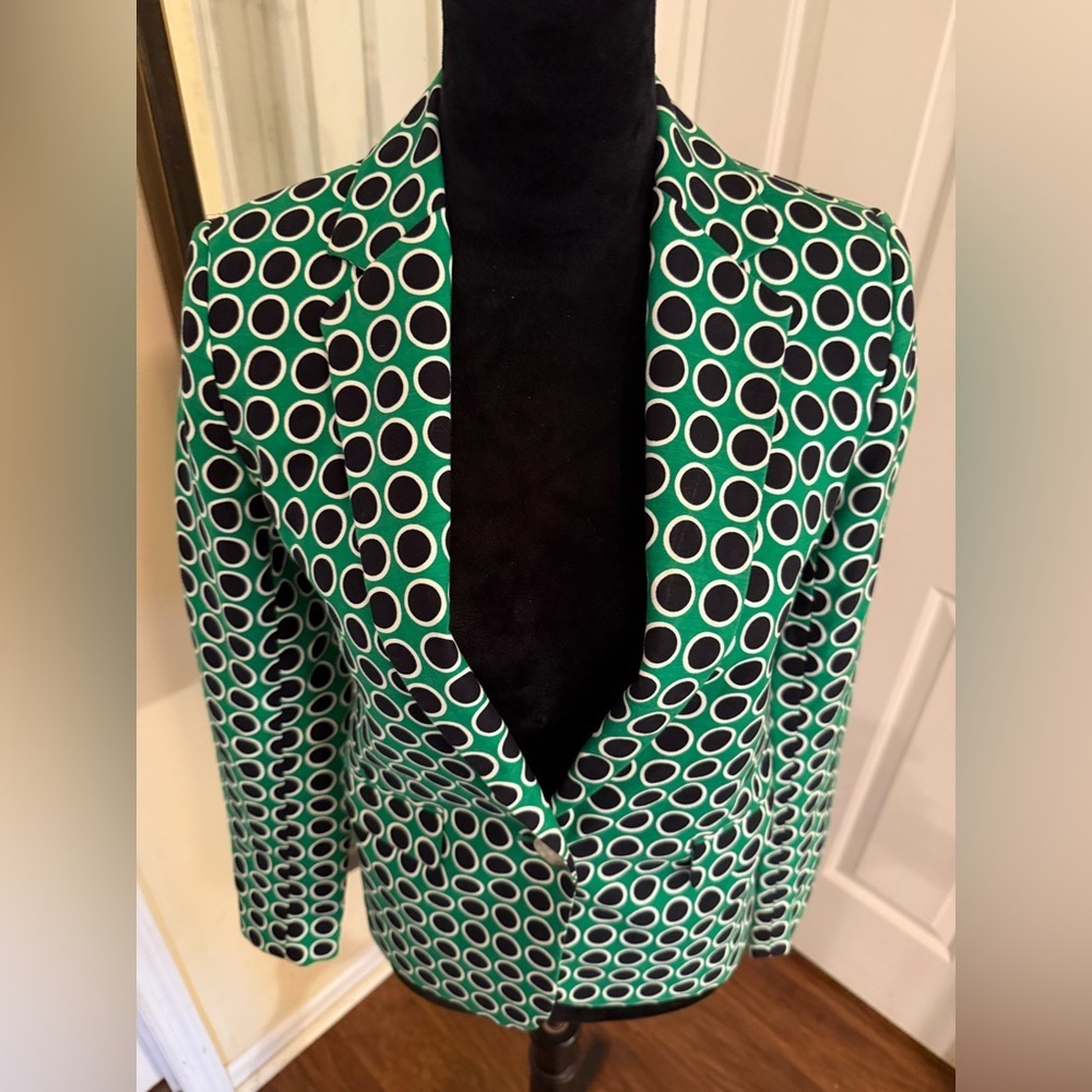 Michael Kors Blazer Jacket MK Green Black White Polka Dot - Picture 4 of 8